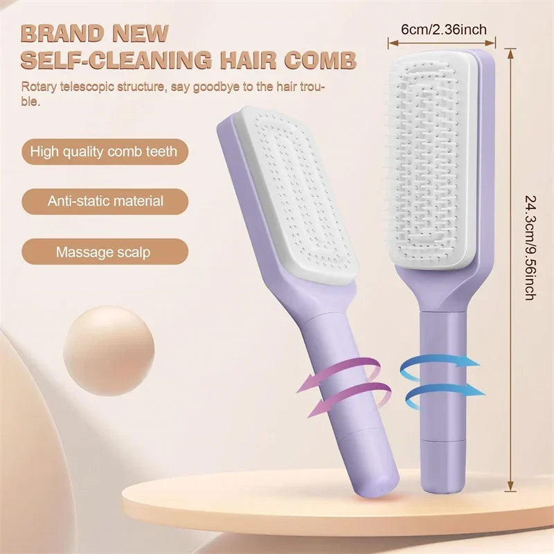 CleanBrush™ Self-Cleaning Hair Brush – One Click Hair Removal
